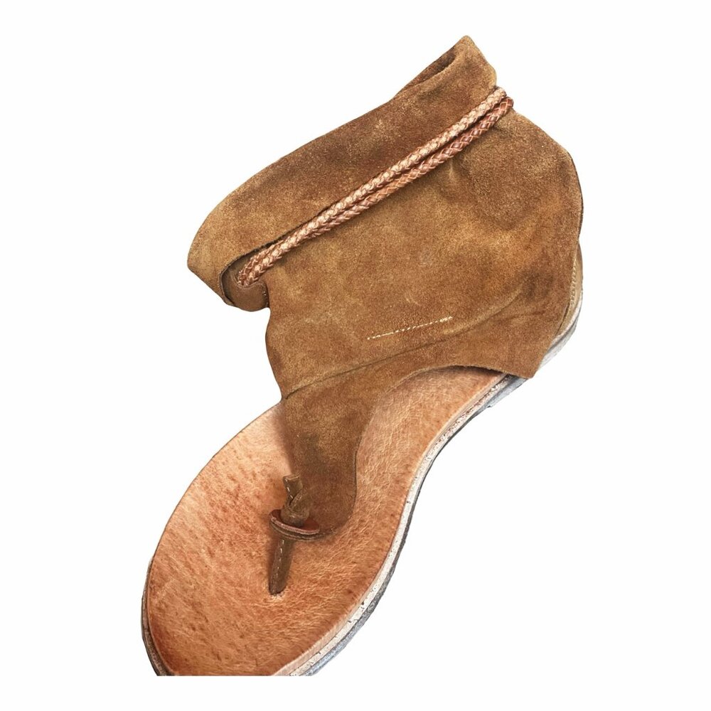 Brown Suede Open-Toe Ankle Boots - Picture 6 of 8